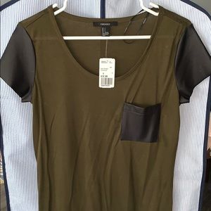 Leather detail t shirt NWT.